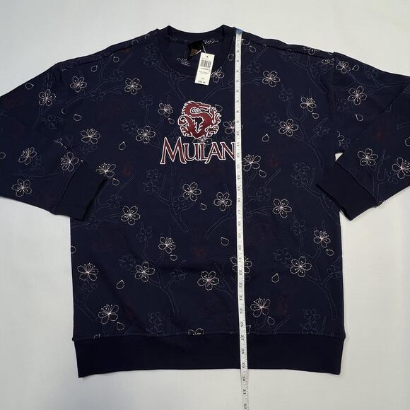 Disney Princess Mulan Sweatshirt Womens Large Navy Blue Floral Crew Pullover New - Picture 4 of 7
